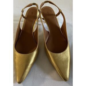 New $535 Polo Ralph Lauren Gold Metallic Slingback Kitten Heels Shoes Size 10B